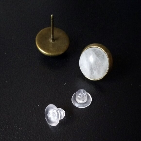 Minimalist Quartz Studs/Posts in Bronze Bevel Cup! Small Dainty Business Casual - Picture 4 of 6